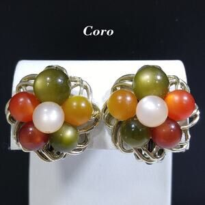 Vintage Coro Moonglow Lucite Earrings Autumn Colors Clip On 1950s